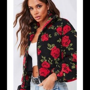 💃🏼3/$30 Rose Floral Faux Shearling Jacket